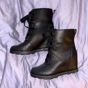 Black Faux Leather Wedge Booties, Universal Thread